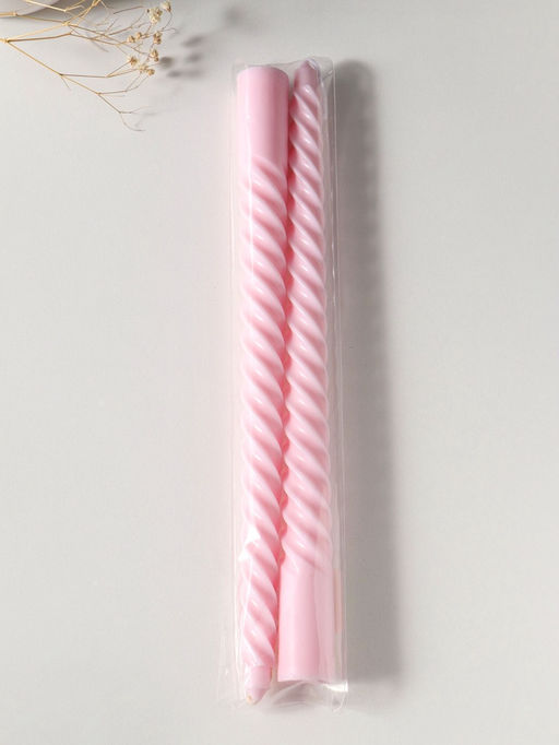 Цена за 2 шт. Свеча витая 25 см (набор 2 шт) 57 гр, 5 ч, цв. пастельно-розовый