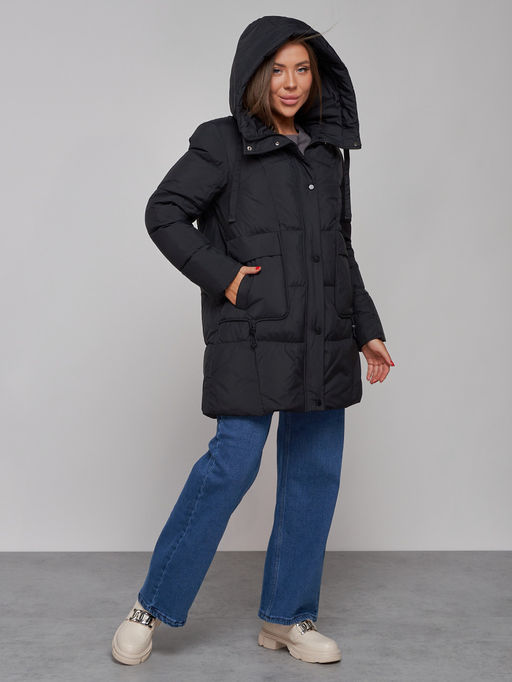 Зимняя женская куртка молодежная с капюшоном черного цвета 586821Ch - RoccaManer фото 7
