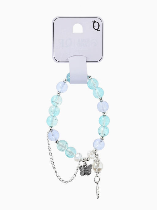 Браслет с подвесками "Сахарный" бабочка, перо. шар № 10/8, цвет голубо-фиолетовый в серебре   109679