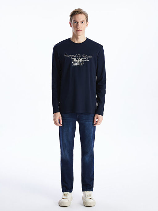 Bisiklet Yaka Uzun Kollu Bask?l? Erkek Ti??rt