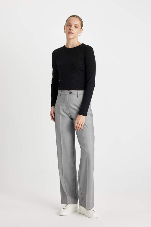 Базовая футболка с длинными рукавами и приталенным вырезом в рубчик на бретельках - Defacto фото 2