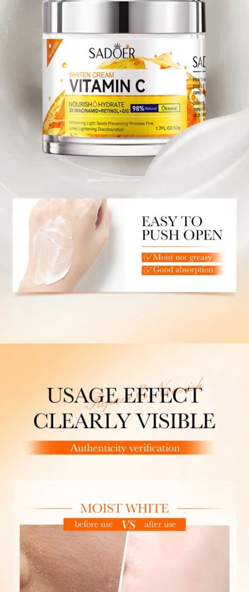 SADOER Отбеливающий крем для лица с витамином C, 50гр.  фото 3