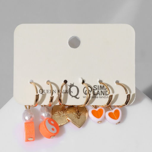 Набор серьги 3 пары Тинейдж, цвет бело-оранжевый в золоте - Queen fair фото 2