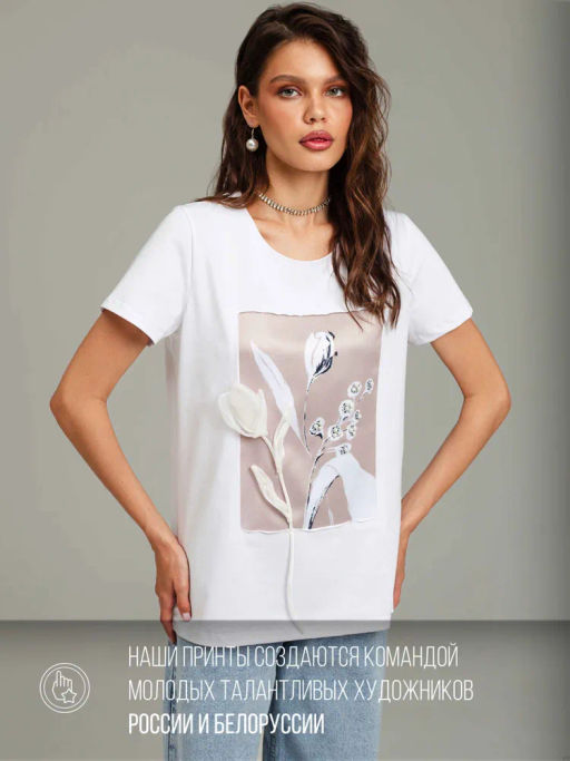 Авторская футболка премиальный хлопок +шелк+жемчужные бусины - Sahar art lab фото 12