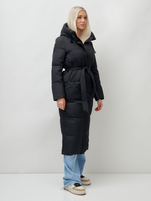 Пальто утепленное стеганное зимнее с капюшоном женское черного цвета 9605Ch - Mtforce фото 4