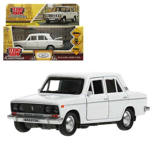Технопарк. ВАЗ-2106 "Жигули" 12 см, металл., двери, багаж, инерц, белый арт.2106-12-WH