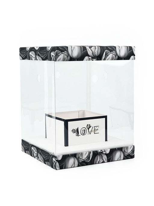 Коробка для цветов с вазой и пластиковыми окнами складная «Чёрно-белая эстетика», 23×30×23 см