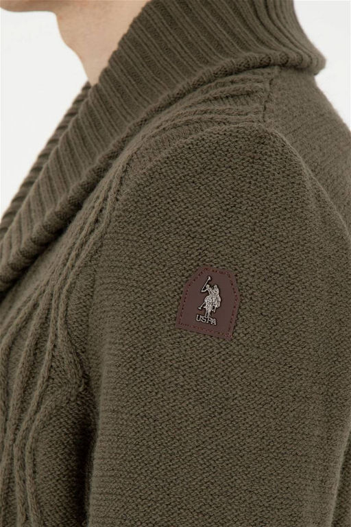 Мужской трикотажный кардиган цвета хаки - U.s. polo assn фото 7