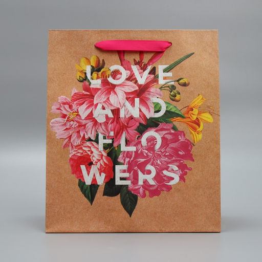 Пакет крафтовый вертикальный Love and flowers, 23 х 27 х 11,5 см - Дарите счастье фото 2