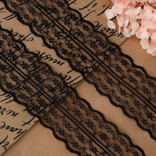 Кружево капроновое, 45 мм × 8.5 ± 1 м, цвет чёрный