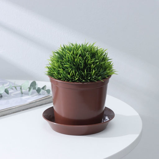 Цена за 5 шт. Горшок для цветов с поддоном «Доляна», 800 мл, пластиковый, коричневый, оттенок МИКС