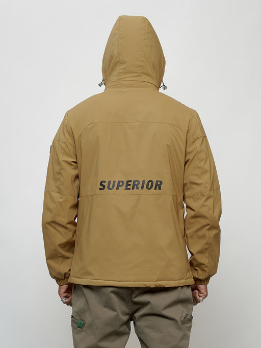 Куртка спортивная мужская весенняя с капюшоном бежевого цвета 88021B