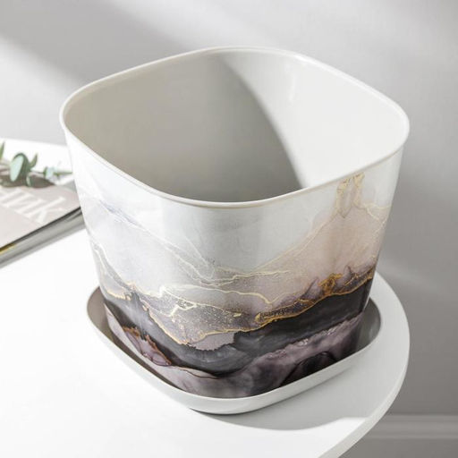 Горшок для цветов с поддоном «Мрамор», 5 л, пластиковый, светло-серый