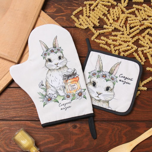 Набор кух. Доляна Сладкой жизни: варежка 20х28 см, прихватка 17х17 см, 35% хл, 65% пэ  фото 8