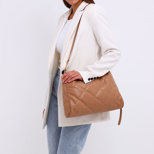 Сумка - мешок женская на молнии, 36×10×23 см, бежевая