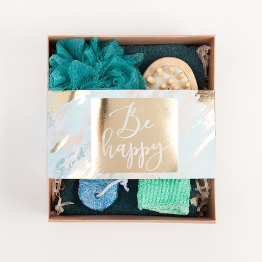 Набор подарочный «Этель» Be happy, полотенце 30×60 см, мочалка, щётка