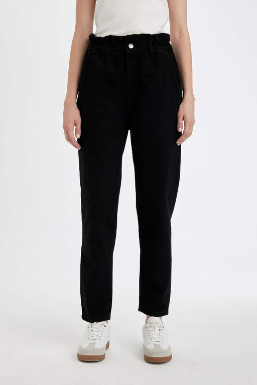 Джинсовые брюки длиной до щиколотки с эластичной резинкой на талии и бумажным пакетом