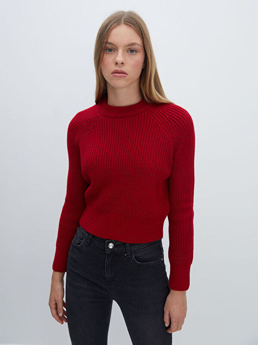 Bisiklet Yaka D?z Uzun Kollu Kad?n Triko Kazak