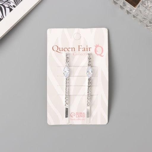 Цена за 2 шт. Невидимки для волос «Беат», набор 2 шт., лепесток, 6 см, серебро