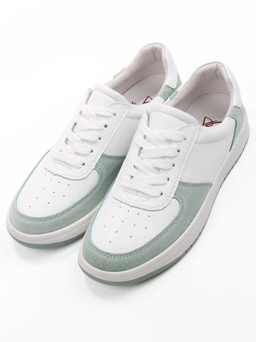 03-C933-7K WHITE/GREEN Кеды кожаные женские (натуральная кожа, натуральная замша)