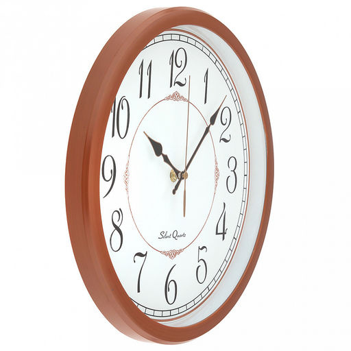 Часы настенные Гран-маркиз д31-33см, h5,4см, мягкий ход, циферблат белый; цифры арабские, черный; корпус пластик, светло-коричневый под дерево, в коробке (Китай) - Домашняя мода фото 2