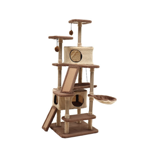 Комплекс для кошек, 77×90×163 см, разборный, с когтеточкой, 8 уровней, бежевый