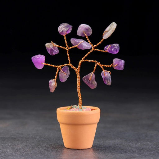 Денежное дерево декоративное «Сувенир бонсай. Мудрость. Аметист», натуральный камень, 9×3.5 см