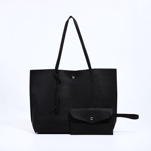 Сумка - шоппер женская на кнопке, с монетницей, 35×10×28 см, чёрная