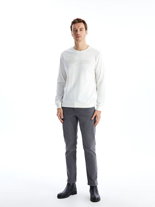 Bisiklet Yaka Uzun Kollu Bask?l? Erkek Sweatshirt