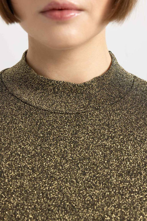 Футболка узкого кроя с полуводолазкой и длинными рукавами - Defacto фото 5