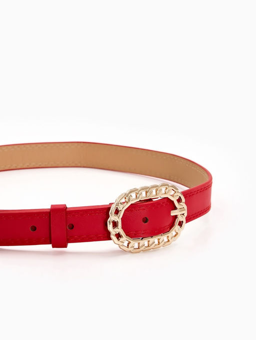Ремень женский, 110×2.5 см, пряжка металл, золотистая, красный