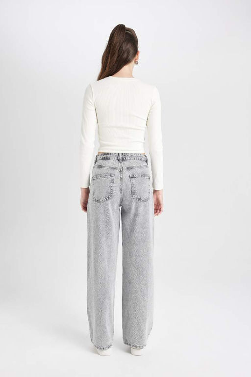 Длинные джинсовые брюки с широкими штанинами и высокой талией - Defacto фото 7