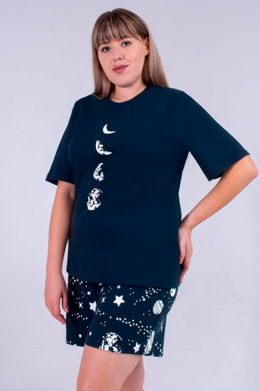 Арт. 9154 Пижама с шортами 52-58 (4 шт) Цвет:верх-темно-синий,белый,низ-темно-синий,белый - Калинка фото 3