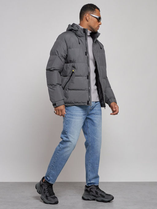 Куртка спортивная болоньевая мужская зимняя с капюшоном серого цвета 3111Sr - Wonderrman фото 4