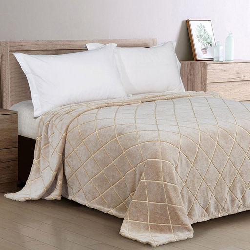 Плед/покрывало 180х200см "Ромбы, беж", велсофт "Bamboo" набивной, полиэстер 100%, плотность 260г/м2, упаковка: 18х33см пояс бумажный, "Домашняя мода" (Россия)