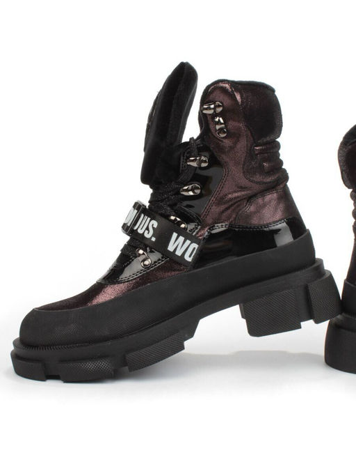 01-H016-362-Y197Q/Q28K GUN/BLACK Ботинки демисезонные женские (натуральная кожа, байка)