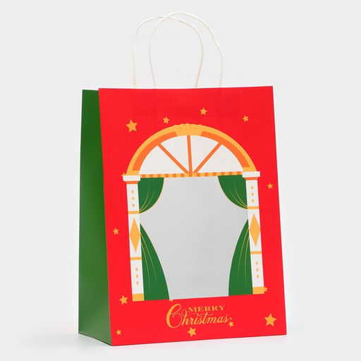 Пакет подарочный бумажный с окном «Театр» 26×35×16 см, крафт красный