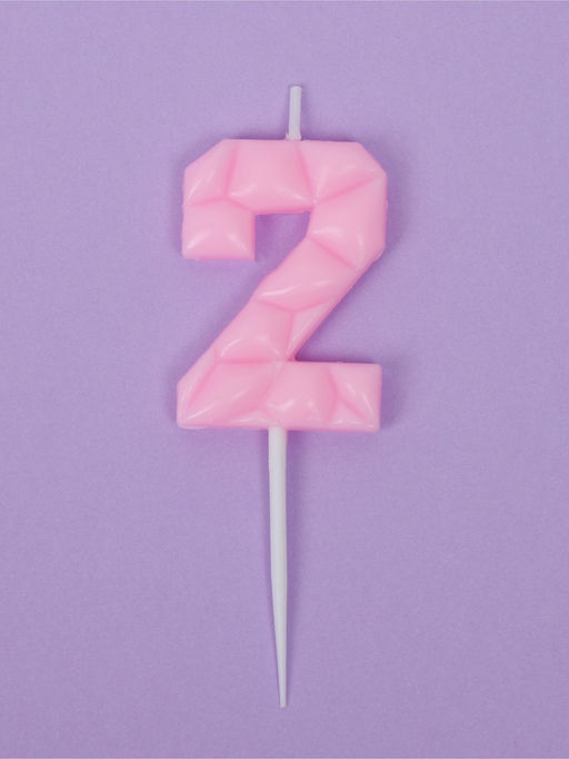 Цена за 3 шт. Свеча для торта «Цифра 2», светло-розовая