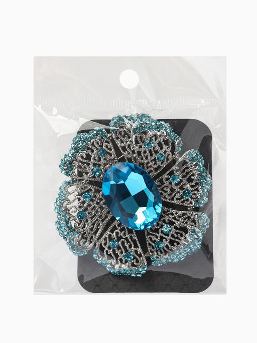 Брошь «Цветок» сапфир, стразы, цвет сний в серебре