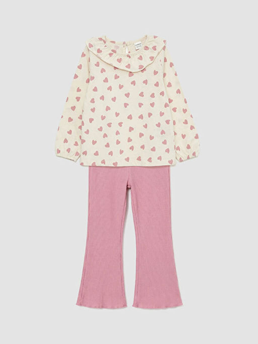 Kalp Desenli K?z ?ocuk Bluz ve Tayt