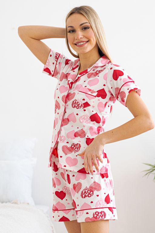 Костюм женский из жакета с коротким рукавом и шорт из кулирки Рейчел сердца, красный - Амадэль фото 8