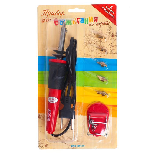 Выжигательный аппарат по дереву, набор: 6 насадок, подставка