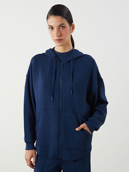 Oversize Modal Kar???ml? Kad?n Fermuarl? Sweatshirt