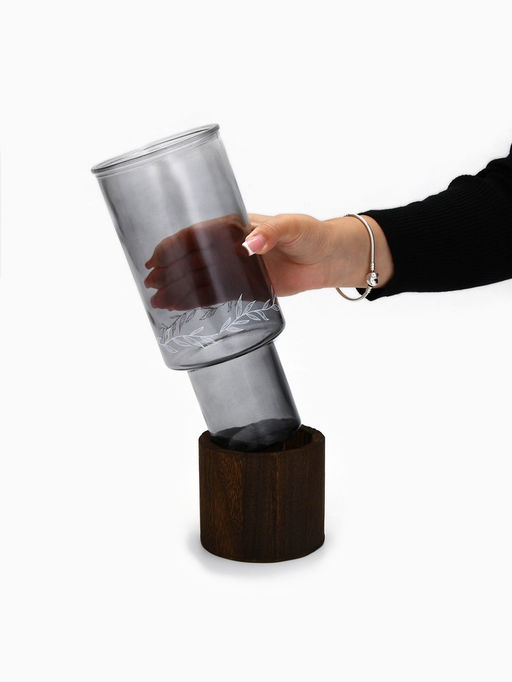 Ваза для цветов из стекла с деревянной подставкой, 25.5×10 см, 1.25 литра