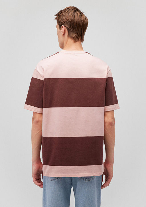 M Bask?l? Cizgili Tisort - Mavi фото 4