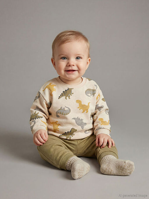 Dinozor Bask?l? Erkek Bebek Sweatshirt ve E?ofman Alt