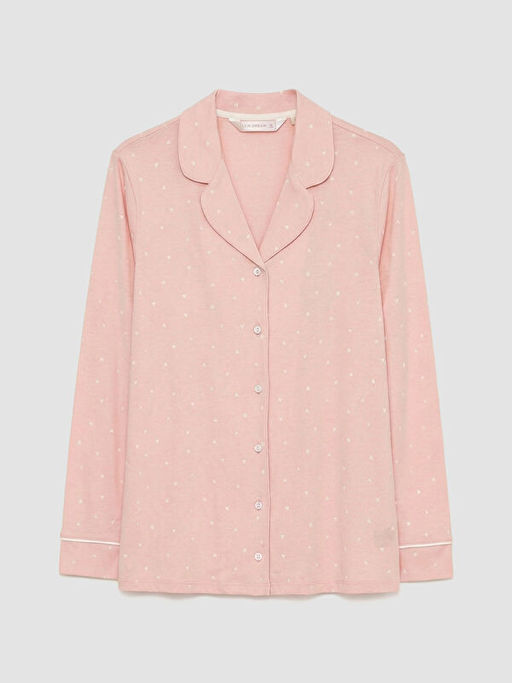 G?mlek Yaka Kalp Bask?l? Kad?n Pijama Tak?m?