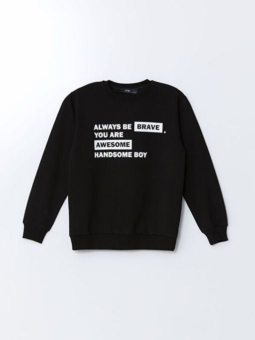 Bisiklet Yaka Bask?l? Erkek ?ocuk Sweatshirt