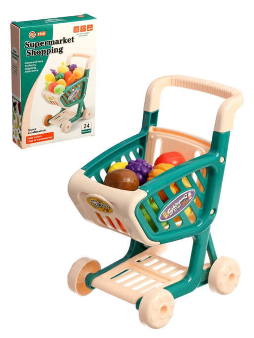 Продуктовая тележка «Магазинчик», с овощами и фруктами, 15 предметов