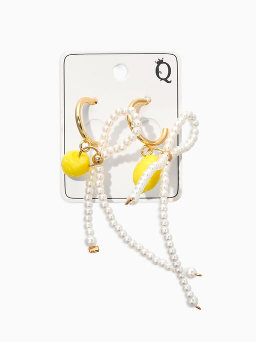 Серьги "Лимоны с бантиком", цвет жёлто-белый  в золоте №2